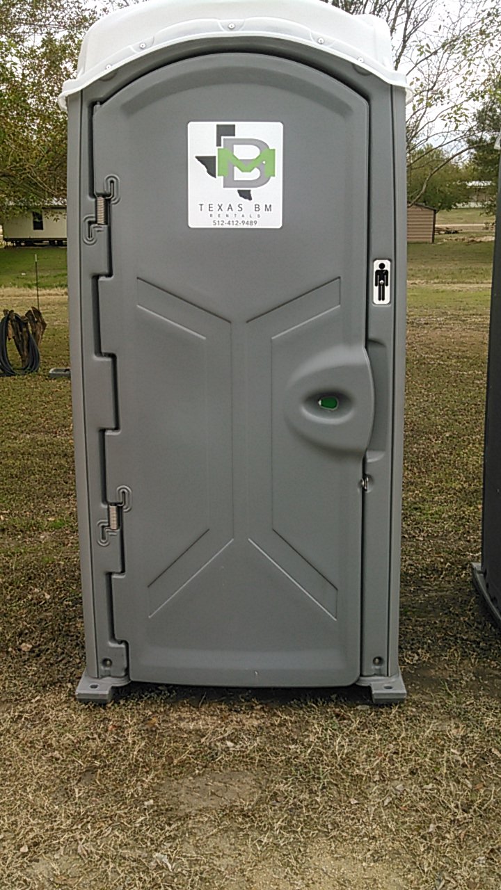 Branded TX BM Rentals portable toilet ready for delivery